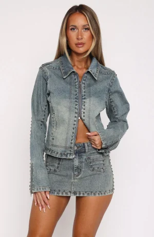 Blake Denim Studded Jacket Brown Blue-1