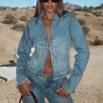 Blake Denim Studded Jacket Brown Blue