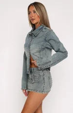 Blake Denim Studded Jacket Brown Blue-2