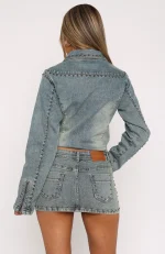 Blake Denim Studded Jacket Brown Blue-3