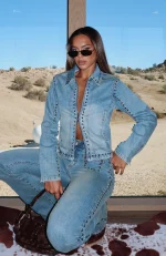 Blake Denim Studded Jacket Brown Blue-5