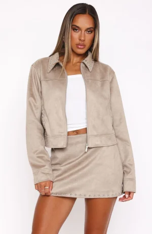 Born In The USA Faux Suede Jacket Beige-1