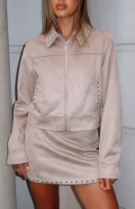 Born In The USA Faux Suede Jacket Beige