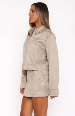 Born In The USA Faux Suede Jacket Beige-2