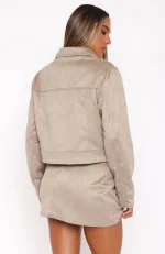 Born In The USA Faux Suede Jacket Beige-3