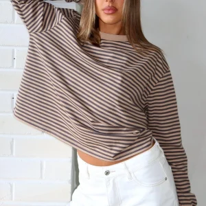 Catch The Drift Long Sleeve Chocolate-Tan Stripe Tee-1