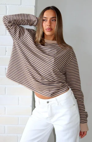 Catch The Drift Long Sleeve Chocolate-Tan Stripe Tee-1
