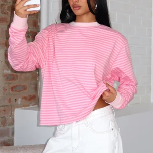 Catch The Drift Long Sleeve Dark Pink-Light Pink Stripe Tee-1