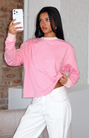 Catch The Drift Long Sleeve Dark Pink-Light Pink Stripe Tee-1