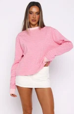 Catch The Drift Long Sleeve Dark Pink-Light Pink Stripe Tee-2