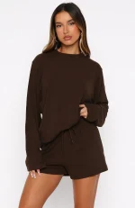 Come A Long Way Soft Lounge Ribbed Chocolate Short
