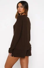 Come A Long Way Soft Lounge Ribbed Chocolate Short-2