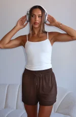 Come A Long Way Soft Lounge Ribbed Chocolate Short-3
