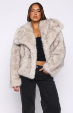 Dirty Martini Faux Fur Jacket Smokey Taupe-1