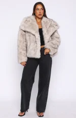 Dirty Martini Faux Fur Jacket Smokey Taupe-4