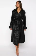 Do I Ever Pu Trench Coat Black-1