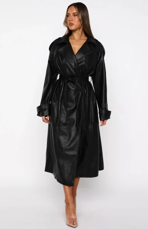 Do I Ever Pu Trench Coat Black-1