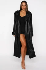 Do I Ever Pu Trench Coat Black-4