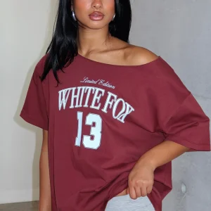 Everything In Time Off Shoulder Oversized Burgundy Tee