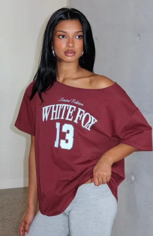 Everything In Time Off Shoulder Oversized Burgundy Tee