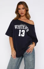Everything In Time Off Shoulder Oversized Navy Tee-1