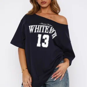 Everything In Time Off Shoulder Oversized Navy Tee-1
