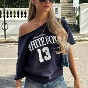 Everything In Time Off Shoulder Oversized Navy Tee