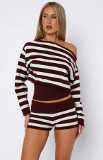 Everything To Everybody Booty Burgundy Stripe Short-1