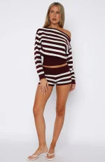 Everything To Everybody Booty Burgundy Stripe Short-4