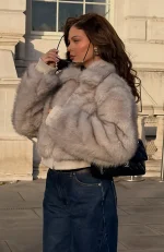 Glacial Chic Fur Bomber Jacket Smokey Taupe-1
