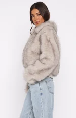 Glacial Chic Fur Bomber Jacket Smokey Taupe-3