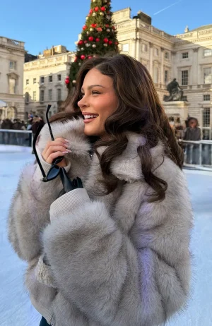 Glacial Chic Fur Bomber Jacket Smokey Taupe