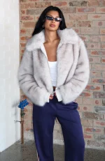 Glacial Chic Fur Bomber Jacket Smokey Taupe-5