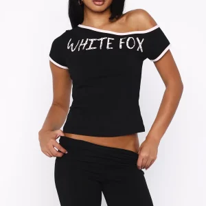 Good Things Take Time Off Shoulder Relaxed Black Tee-1