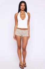 Heart Of Gold Stripe Cream Knit Shorts-3