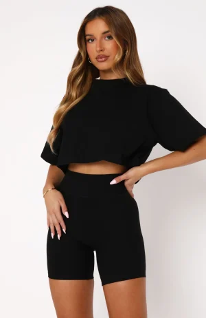 Home Stretch Oversized Cropped Black Tee-1