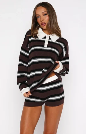 It's Ok, I'm Ok Knit Chestnut Stripe Short-1