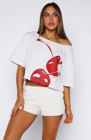 Just In Time Off Shoulder Cropped Grey Marle Tee-1