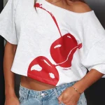 Just In Time Off Shoulder Cropped Grey Marle Tee