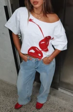 Just In Time Off Shoulder Cropped Grey Marle Tee-4