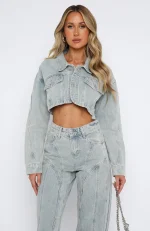 Love You Again Denim Jacket Light Blue Acid Wash-1