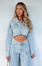 Love You Again Denim Jacket Light Blue Acid Wash-3