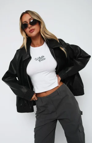 Make Things Right PU Bomber Jacket Black-1
