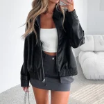 Make Things Right PU Bomber Jacket Black
