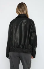 Make Things Right PU Bomber Jacket Black-3