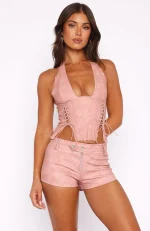 Midnight Blues PU Booty Dusty Pink Short-2