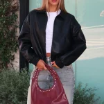 Might Cause Trouble PU Bomber Jacket Black