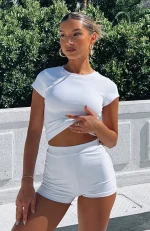 Minding My Business Ribbed Booty White Short-8