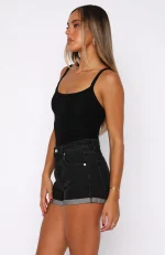 Missin' Something Denim Black Acid Wash Short-2