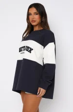 Need You More Long Sleeve Oversized Navy Tee-2